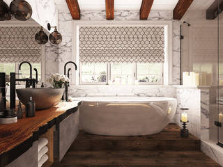 Ванная комната в стиле шале, Diveev_studio#ZI Diveev_studio#ZI Ванная в средиземноморском стиле