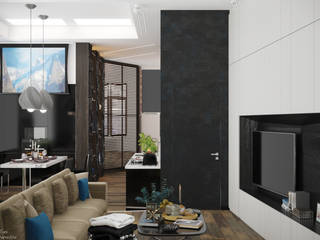 Дизайн кухни-гостиной в стиле модернизм в квартире в ЖК "Большой", г.Краснодар, Студия интерьерного дизайна happy.design Студия интерьерного дизайна happy.design Minimalist living room
