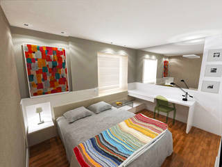 Apartamento Living Park Sul, Fabrício Cardoso Arquitetura Fabrício Cardoso Arquitetura Modern Bedroom Wood Grey