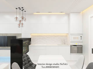 Дизайн интерьера кухни гостиной в современном стиле, Студия дизайна Натали Студия дизайна Натали Moderne Wohnzimmer