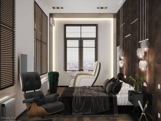 Дизайн спальни в стиле модернизм в квартире в ЖК "Большой", г.Краснодар, Студия интерьерного дизайна happy.design Студия интерьерного дизайна happy.design Dormitorios de estilo minimalista