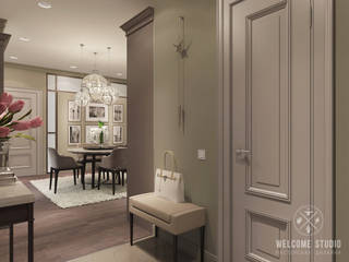 «Savanna’s color». Трёхкомнатная квартира в Москве., Мастерская дизайна Welcome Studio Мастерская дизайна Welcome Studio Classic style corridor, hallway and stairs