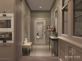«Savanna’s color». Трёхкомнатная квартира в Москве., Мастерская дизайна Welcome Studio Мастерская дизайна Welcome Studio Classic style corridor, hallway and stairs