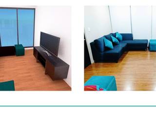 Proyecto de amueblado en departamento, Estilo en muebles Estilo en muebles モダンデザインの リビング 灰色