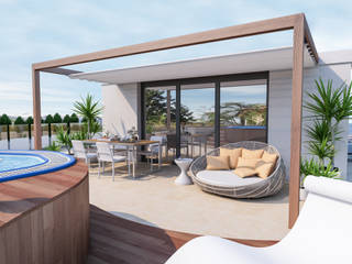 Ambiente wellness in una terrazza privata di un attico situato: Viganello in Svizzera, studiosagitair studiosagitair Modern balcony, veranda & terrace