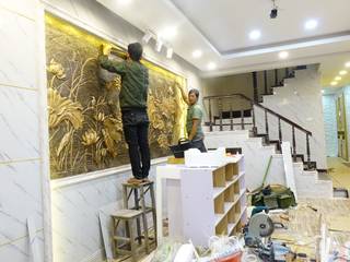 Công trình ốp tường trang trí nội thất tại Cổ Nhuế Hà Nội, Công Ty TNHH Ferino Việt Nam Công Ty TNHH Ferino Việt Nam Nowoczesny salon