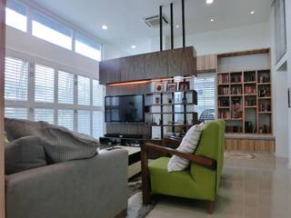 Contemporary Tropical , 3-Storey semi-D, inDfinity Design (M) SDN BHD inDfinity Design (M) SDN BHD Living room