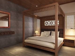 The Circular Courtyard House, S Squared Architects Pvt Ltd. S Squared Architects Pvt Ltd. Tropical style bedroom Engineered Wood Transparent