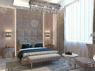Modern luxury master bedroom interior design for a couple Spazio Interior Decoration LLC Modern Bedroom Grey dubai,master bedroom,interior design,bedroom design,luxury design