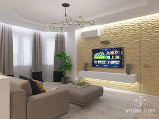 Трёхкомнатная квартира в ЖК «Цветы». г. Нижний Новгород, Мастерская дизайна Welcome Studio Мастерская дизайна Welcome Studio Living room