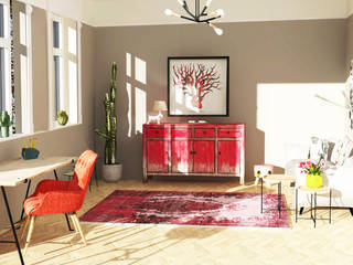Visualisierung Raum mit Kare Möbeln, Raum und Mensch Raum und Mensch Modern study/office Wood Red