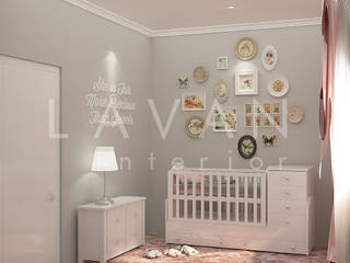 Shabby Chic Nursery Room, Lavani Interior Lavani Interior Kamar Bayi/Anak Klasik Kayu Wood effect