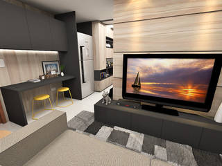 Apartamento compacto - Projeto de Interiores, kleyton abreu arquitetura kleyton abreu arquitetura Modern living room