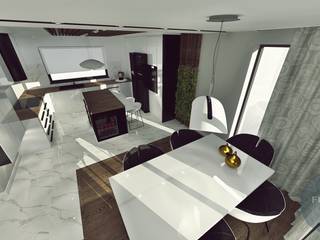 Czarno - biała kuchnia , Fusion- projektowanie i aranżacja wnetrz Fusion- projektowanie i aranżacja wnetrz Modern kitchen پتھر