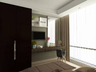 ASCCOT APARTMENT, KUNINGAN-JAKARTA , spacious.interiordnb spacious.interiordnb 미니멀리스트 침실 엔지니어드 우드 투명