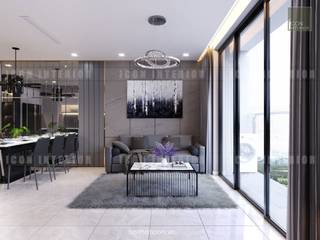 Thiết kế nội thất phong cách Châu Âu hiện đại cho căn hộ Landmark 5 Vinhomes Central Park, ICON INTERIOR ICON INTERIOR Modern Living Room