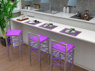 Banco NEON/Stool homify Cozinhas modernas Alumínio/Zinco Kitchen,banco alto,stool,aluminio,design brazil,brazilian,furniture,móveis para cozinha,purple,Mesas e cadeiras