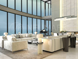 Porsche Tower Duplex. Дуплекс в Porsche Design Tower., Марина Анисович, студия NEUMARK Марина Анисович, студия NEUMARK Minimalist living room