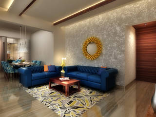 2 BHK at Chandivali, Mumbai, A Design Studio A Design Studio Modern living room Wood Blue