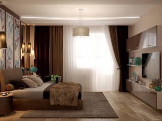 Дизайн спальни в квартире в стиле постмодернизм по ул. Дальняя, г.Краснодар, Студия интерьерного дизайна happy.design Студия интерьерного дизайна happy.design Modern Bedroom