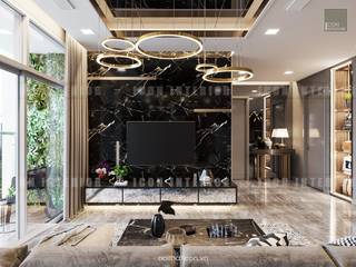 Phong cách hiện đại trong thiết kế nội thất căn hộ Vinhomes Central Park, ICON INTERIOR ICON INTERIOR Modern Living Room