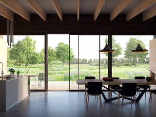 villa Lelystad, STAAG architecten STAAG architecten Ruang Makan Gaya Country Kayu Wood effect