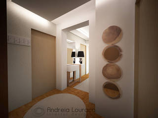Projecto "Marvila" - Hall de Entrada e Corredor, Andreia Louraço - Designer de Interiores (Email: atelier.andreialouraco@gmail.com) Andreia Louraço - Designer de Interiores (Email: atelier.andreialouraco@gmail.com) Modern Corridor, Hallway and Staircase White
