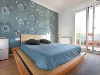 Reforma en Habitación doble con Terraza Sezam Studio Dormitorios de estilo moderno Madera Azul