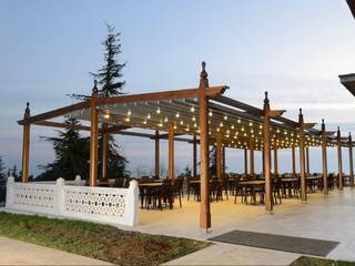 Motorlu Pergola Tente Sistemleri, PERGOLA A.Ş. PERGOLA A.Ş. Espaços comerciais Madeira Efeito de madeira