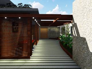 Área de Lazer, Janela Arquitetura Janela Arquitetura Hiên, sân thượng phong cách nhiệt đới Gỗ Wood effect