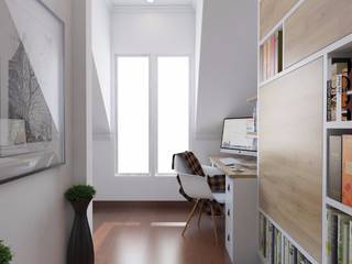 Scandinavian Home Office and Bedroom, SARAÈ Interior Design SARAÈ Interior Design オフィス＆店 合板（ベニヤ板） 白色