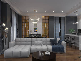 Дизайн-проект роскошной квартиры с элементами неоклассики, design4y design4y ห้องนั่งเล่น