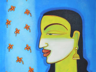 Purchase “Lady with flowers” Mixed Media Art at Indian Art Ideas, Indian Art Ideas Indian Art Ideas Інші кімнати