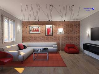 Living room in Loft style, "Design studio S-8" 'Design studio S-8' Ruang Keluarga Gaya Industrial