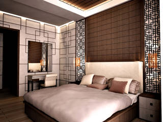 interior gaya asia jepang residence one tangerang selatan, Livint design Livint design Habitaciones de estilo asiático Contrachapado