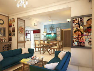 Apartment Interiors in Kerala, Monnaie Interiors Pvt Ltd Monnaie Interiors Pvt Ltd モダンデザインの リビング