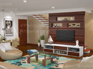Interior Sala, VParques Arquitetura e Serviços VParques Arquitetura e Serviços Modern Living Room Engineered Wood Multicolored