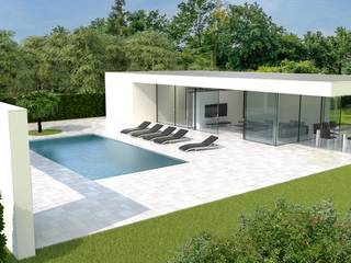 Modernistisch zwembadpaviljoen, Brand I BBA Architecten Brand I BBA Architecten บ้านและที่อยู่อาศัย