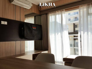 INTERIOR APARTEMEN di Gateway Pasteur Apartemen, Likha Interior Likha Interior Phòng khách phong cách tối giản Ván ép Wood effect