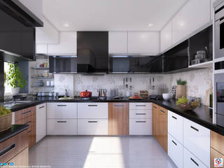 KITCHEN VIZPIXEL STUDIO Built-in kitchens Wood Wood effect Countertop,Cabinetry,Sink,Furniture,Building,Tap,Kitchen stove,Kitchen,Kitchen sink,Drawer
