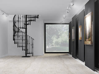 Дизайн интерьера зала выставочной галереи, enki design enki design Klassischer Multimedia-Raum Holz Weiß