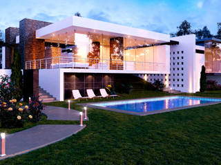 Residencia Tlaxcala, 3h arquitectos 3h arquitectos Giardino con piscina Vetro