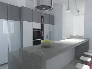 Cucina con isola centrale, CASE IN PUNTA DI MOUSE di Maura Proietto CASE IN PUNTA DI MOUSE di Maura Proietto 置入式廚房 花崗岩