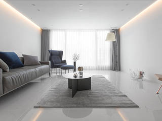 화이트 톤으로 모던하고 미니멀하게 꾸민 30평대 아파트 인테리어, husk design 허스크디자인 husk design 허스크디자인 Living room