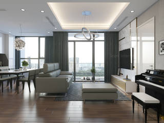 Phong cách hiện đại tại căn hộ Vinhomes Central Park đơn giản mà sang trọng, ICON INTERIOR ICON INTERIOR Modern Living Room