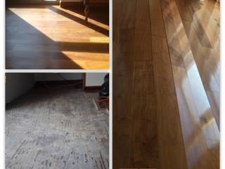 Applicazione primer antiumidità e riparazione di parquet prefinito in afrormosia., Soloparquet Srl Soloparquet Srl