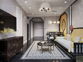 XU HƯỚNG ĐÔNG DƯƠNG ẤN TƯỢNG - Thiết kế căn hộ Vinhomes Golden River, ICON INTERIOR ICON INTERIOR Living room