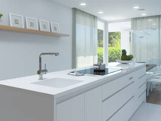 Kitchen Renderings, Rendering All Rendering All Bếp xây sẵn Gỗ-nhựa composite White