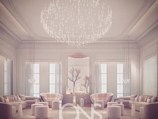 Glass House Inspired Ladies Majlis Room Design, IONS DESIGN IONS DESIGN Eclectic style living room Marble