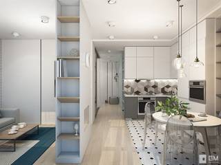 Дизайн однокомнатной квартиры 43 кв. м — всё в одном с открытым характером, GM-interior GM-interior Nhà bếp phong cách Bắc Âu
